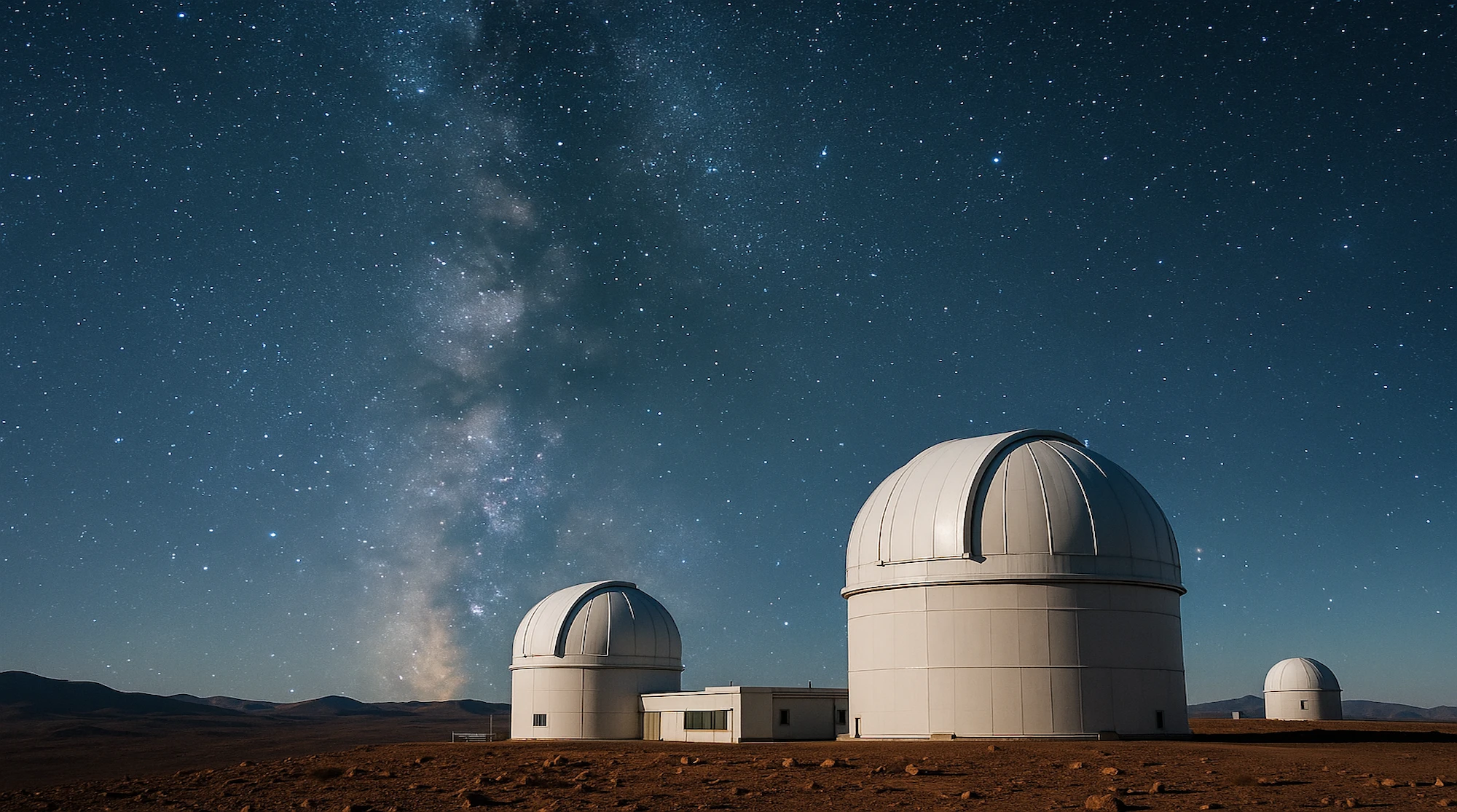 Observatorio astronómico en el desierto de Atacama bajo un cielo lleno de estrellas