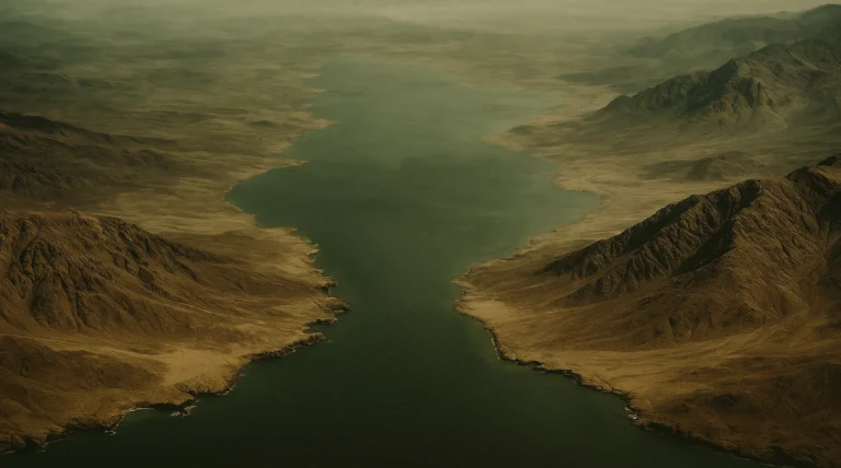 Vista aérea del Golfo de Suez mostrando la península del Sinaí y las costas africanas