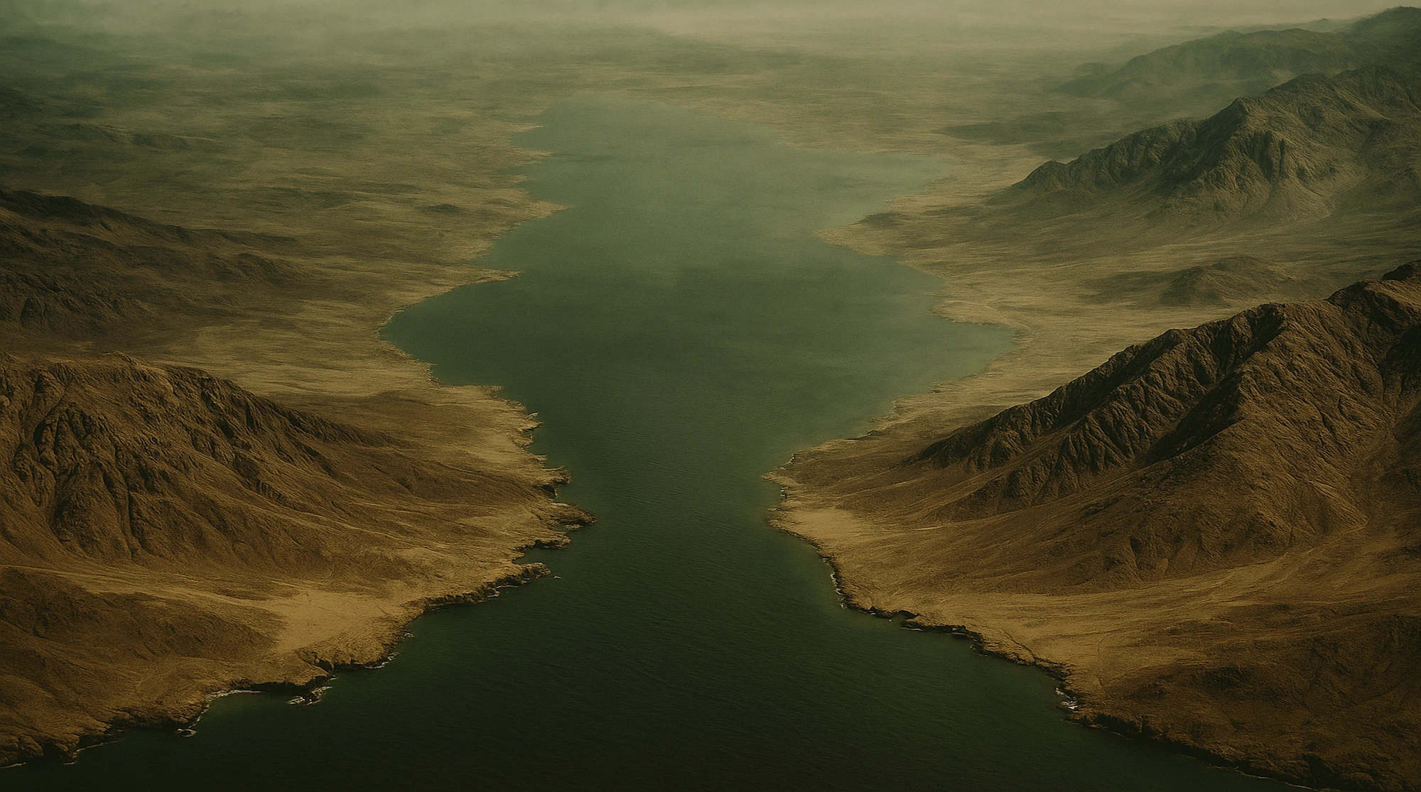 Vista aérea del Golfo de Suez mostrando la península del Sinaí y las costas africanas