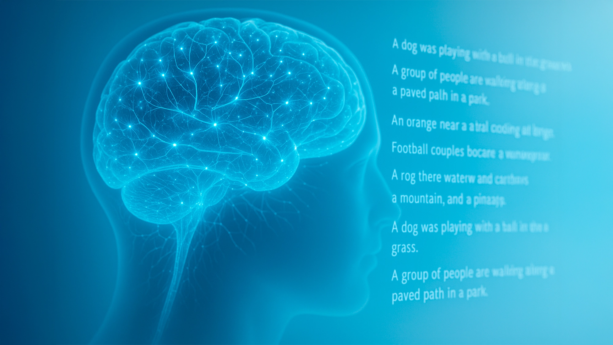 Representación conceptual de actividad cerebral decodificándose en texto mediante IA