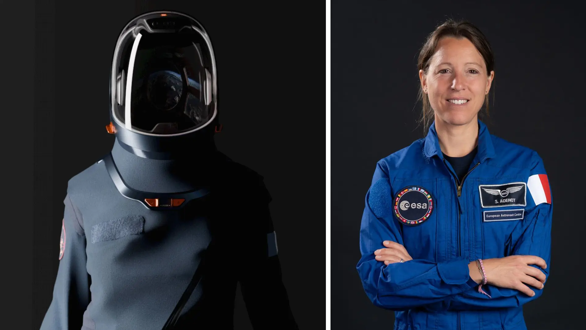 Astronauta europea evaluando un traje espacial moderno en un módulo de la Estación Espacial Internacional