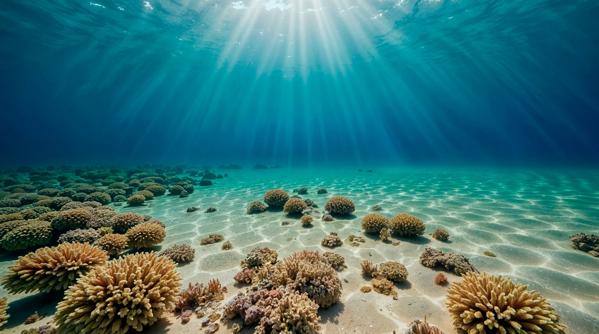 Arrecifes de coral bajo el mar expuestos al calentamiento de los océanos debido al cambio climático