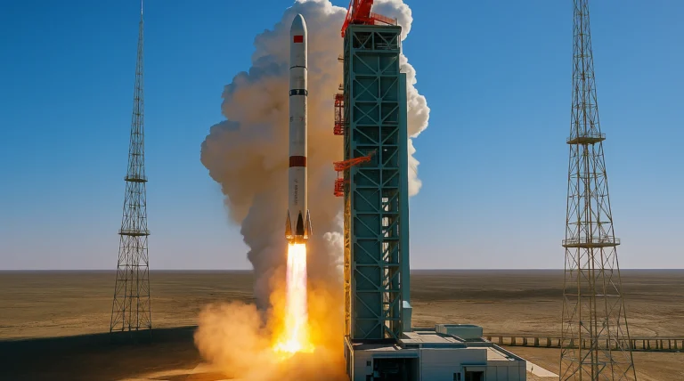 Cohete Zhuque-3 de China despegando desde su plataforma durante su primera prueba reutilizable