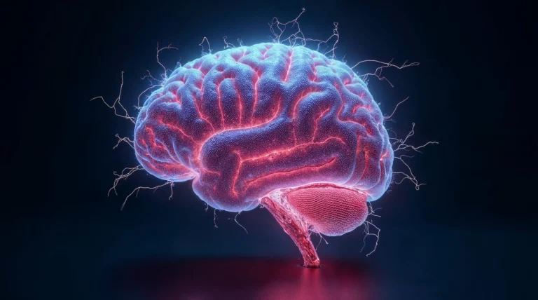 Ilustración científica del cerebro mostrando la activación del sistema glinfático durante el sueño profundo