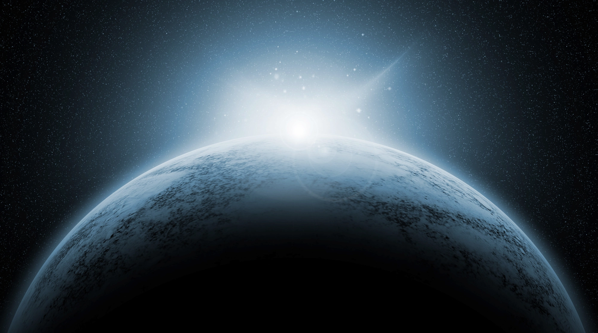 Vista del espacio mostrando un planeta iluminado y la presencia de energía y materia invisible en el universo