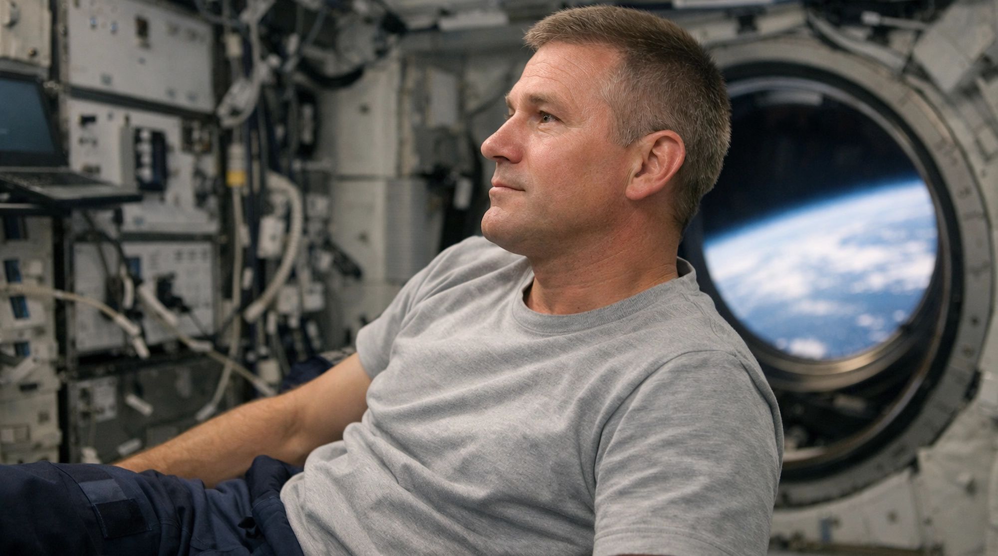 Astronauta flotando en microgravedad dentro de una estación espacial, ilustrando los efectos de la ausencia de gravedad en el cerebro humano