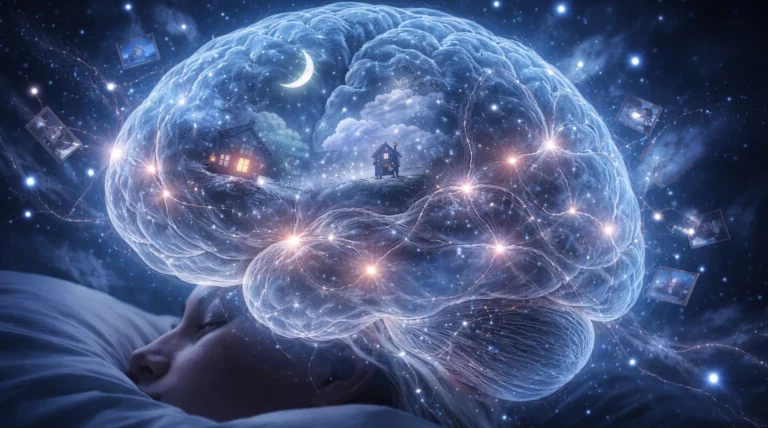 cerebro humano durante el sueño con representación de recuerdos y sueños