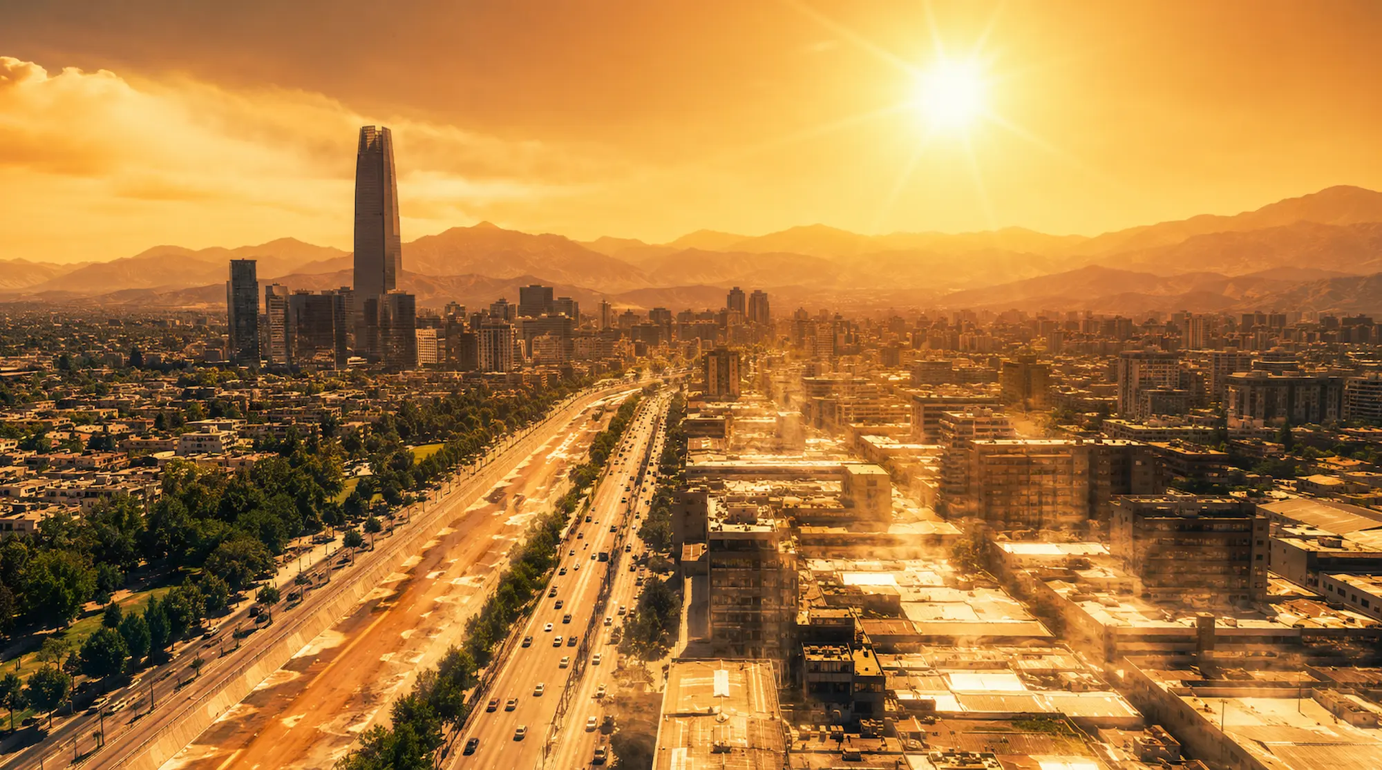 Vista de una ciudad chilena mostrando el efecto isla de calor urbana