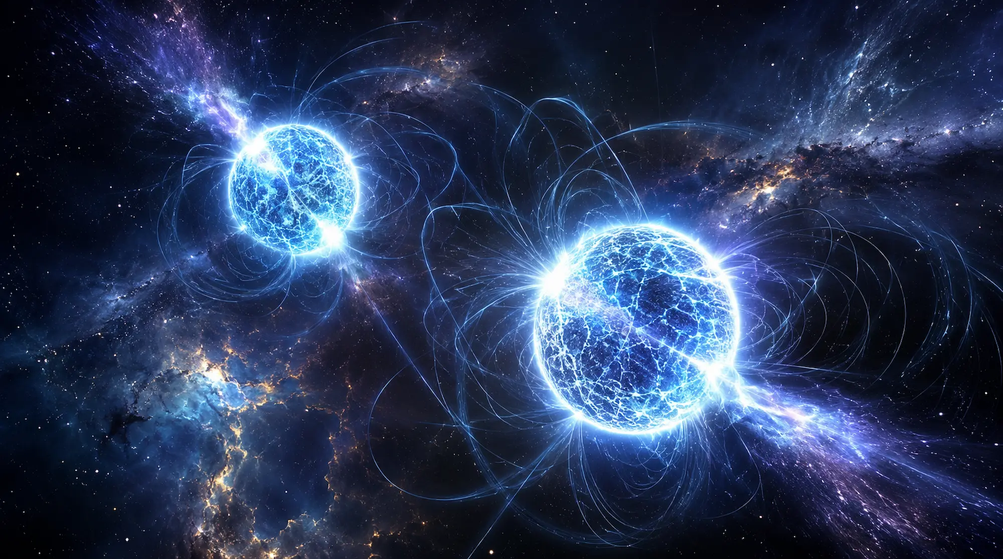 Representación artística de estrellas de neutrones en el cosmos