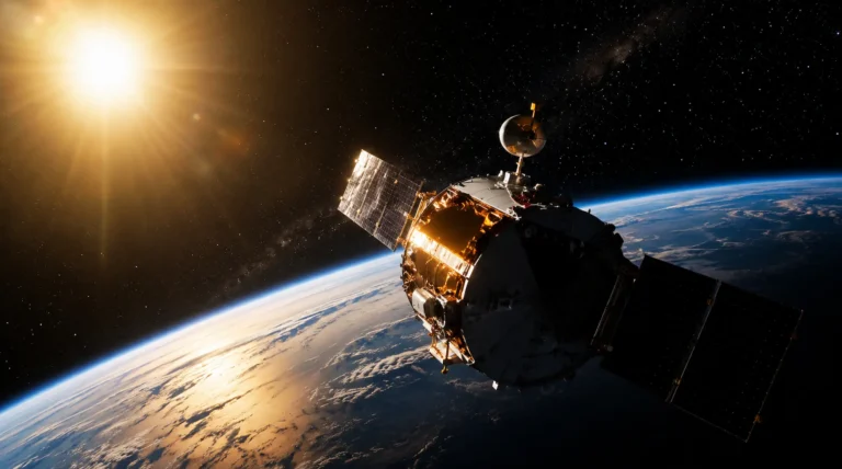 Satélite en órbita terrestre expuesto a la radiación solar y al frío del espacio