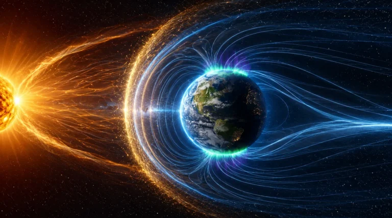 La magnetosfera terrestre desvía la radiación del espacio y las partículas solares alrededor de la Tierra.